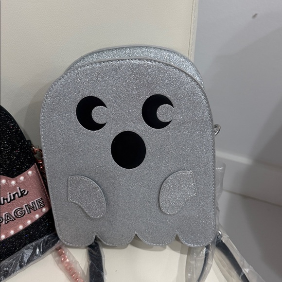 BUNDLE of 2 Sparkly Black/Pink Champagne and Silver Ghost Crossbody Bags - Picture 3 of 6